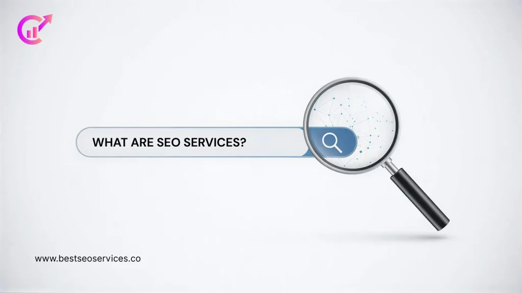 This image explains what SEO services are, how search engine optimization works, and how businesses use SEO to increase visibility, traffic, and leads.